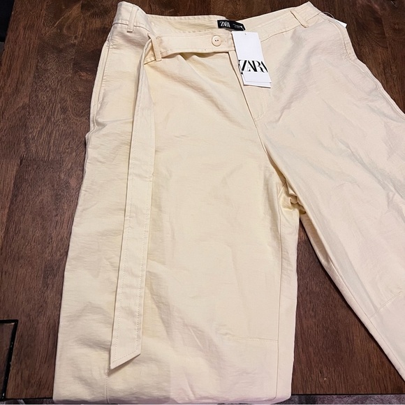 NWT ZARA BUTTER YELLOW BELTED BARREL PANTS L ASYMMETRICAL TIE STREETWEAR - Picture 8 of 14